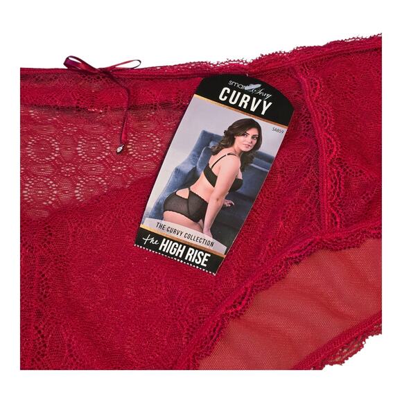 Smart & Sexy The Curvy Collection High Rise Cheekini Womens 10 Red Lace Mesh - Picture 7 of 8
